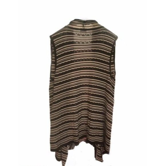 Charming Charlie Striped Long Kimono Boho Hippie Casual SZ L Open Knit Black - Picture 3 of 6